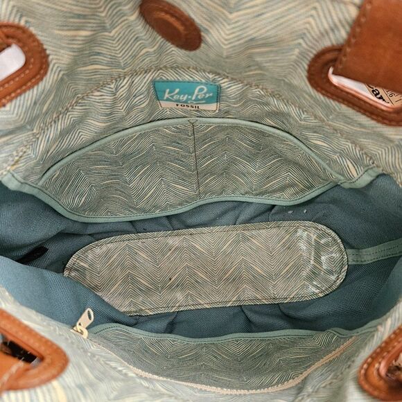 EUC FOSSIL KEY PER COATED CANVAS LIGHT BLUE TOTE / SHOULDER BAG LARGE - Picture 10 of 16